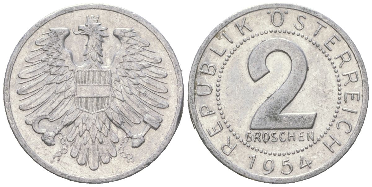 Австрия 2 гроша 1954 KM 2876 алюминий 3955-644