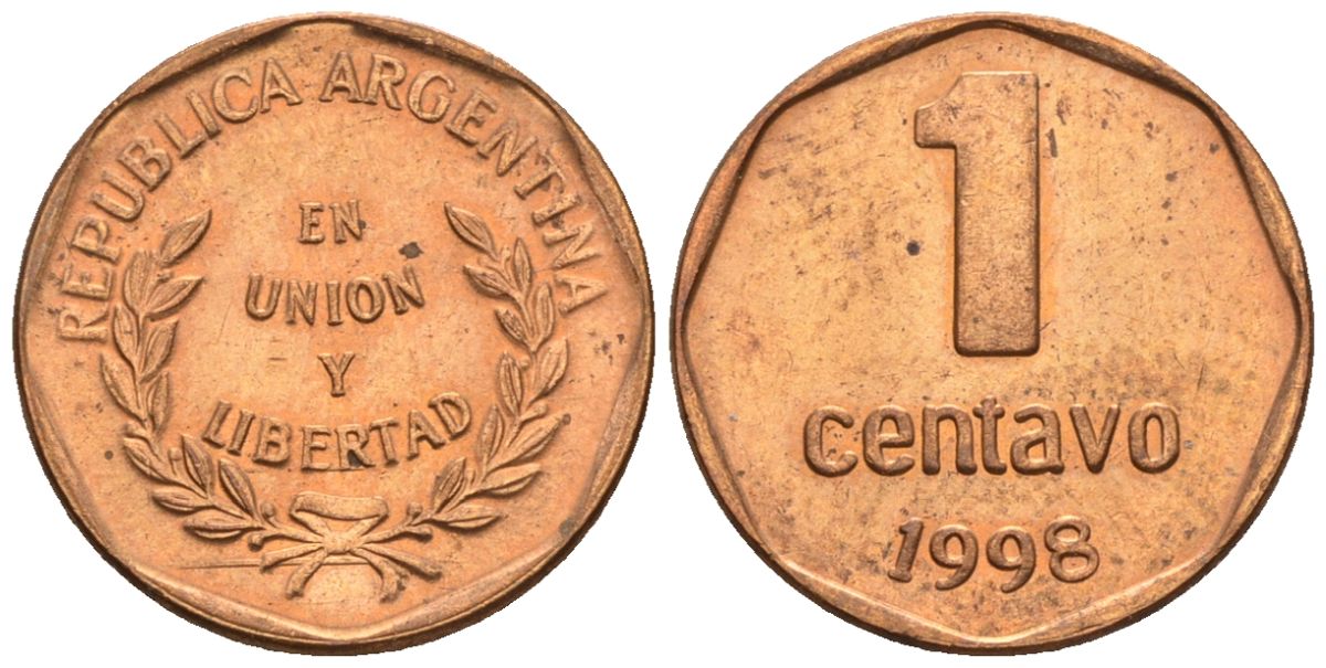 Аргентина 1 сентаво 1998 KM 113a, CJ 1.4, Schon 108a бронза aUNC4609-1233