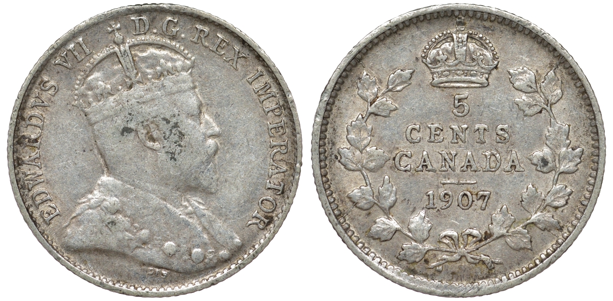 Канада 5 центов 1907 Эдуард VII (1901-1910) KM 13 серебро 4588-733