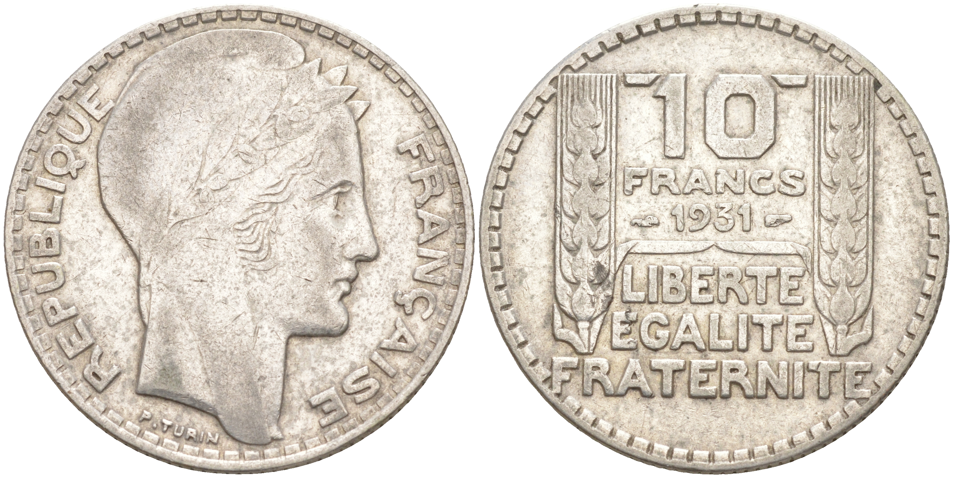 Франция 10 франков 1931 Пьер Тюрен KM 878, Le Franc 360.4 серебро 4111-111