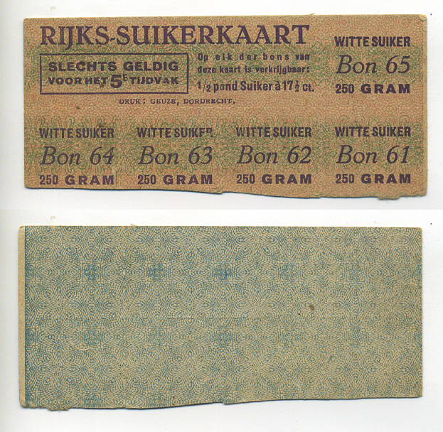 Нидерланды талоны на сахар 1944-1950 бумага 6317-34-1-2