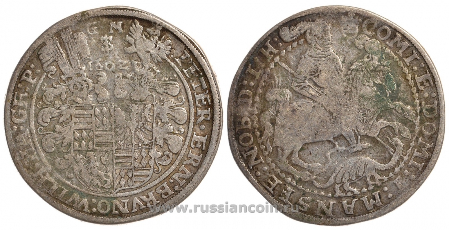Мансфельд, Фридебург 1 талер 1602 (160Z) GM, Петер Эрнст I (1532-1604) KM 9, Dav. 6947 серебро 00-000-00