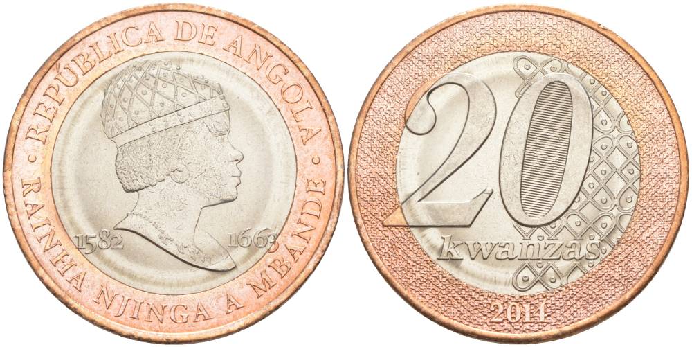 Ангола 20 кванза 2014 Королева Зинга Мбанди Нгола (1582-1663) KM 111 биметалл aUNC 69-121