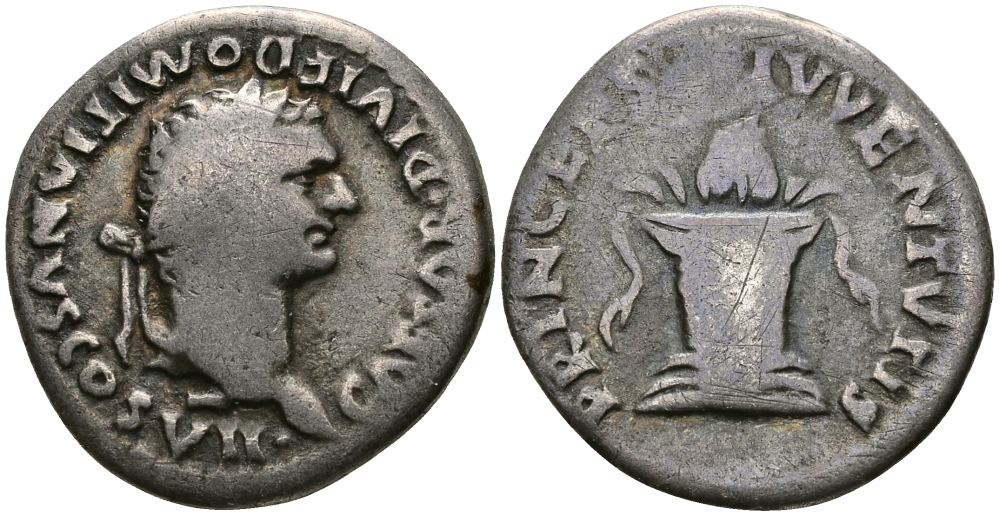 Римская Империя денарий 80 Домициан PRINCEPS IVVENTVTIS Рим Very fine RIC 266 серебро 1073-9-32