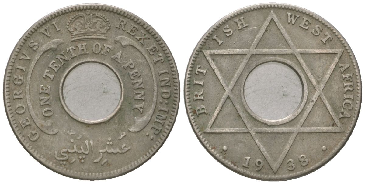 Британская Западная Африка 1/10 пенни 1938 Георг VI (1936-1952) KM 20 медно-никель 4621-232