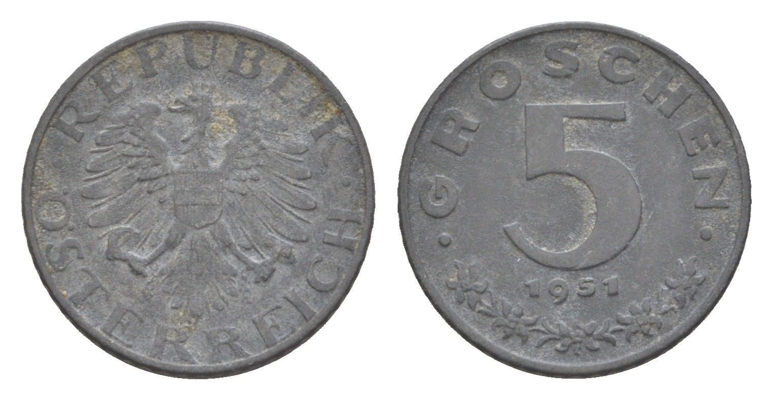 Австрия 5 грошей 1951 KM 2875 цинк 4567-152