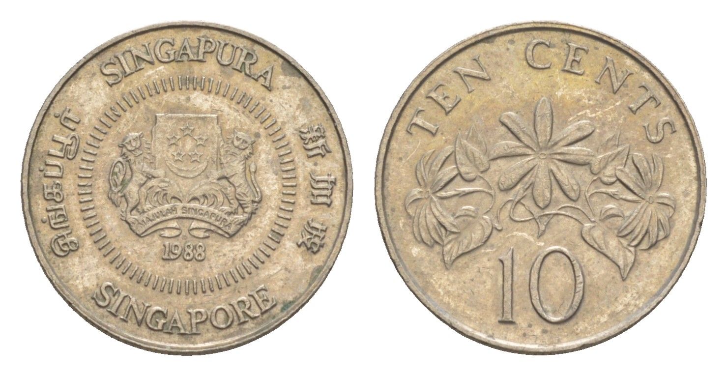 Сингапур 10 центов 1988 KM 51 медно-никель 4640-526
