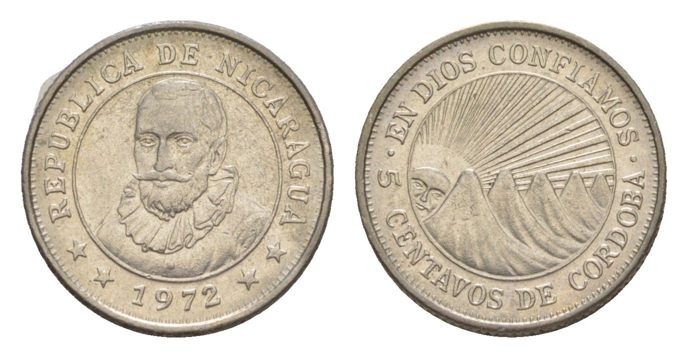 Никарагуа 5 сентаво 1972 KM 24.2a сталь плакированная никелем 4640-964