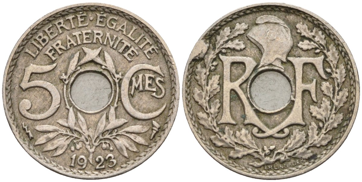 Франция 5 сантимов 1923 KM 875 медно-никель 4596-564