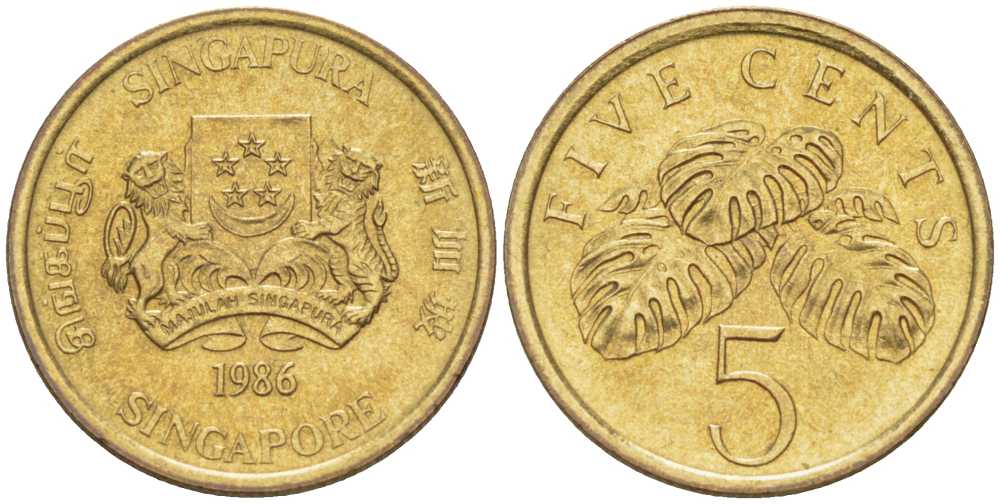 Сингапур 5 центов 1986 KM 50 алюминиевая бронза 261-1118