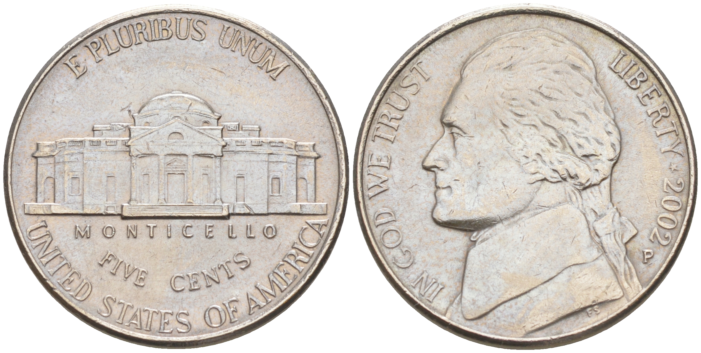 США 5 ЦЕНТОВ 2002 P ДЖЕФФЕРСОН KM A192 медно-никель 190-217