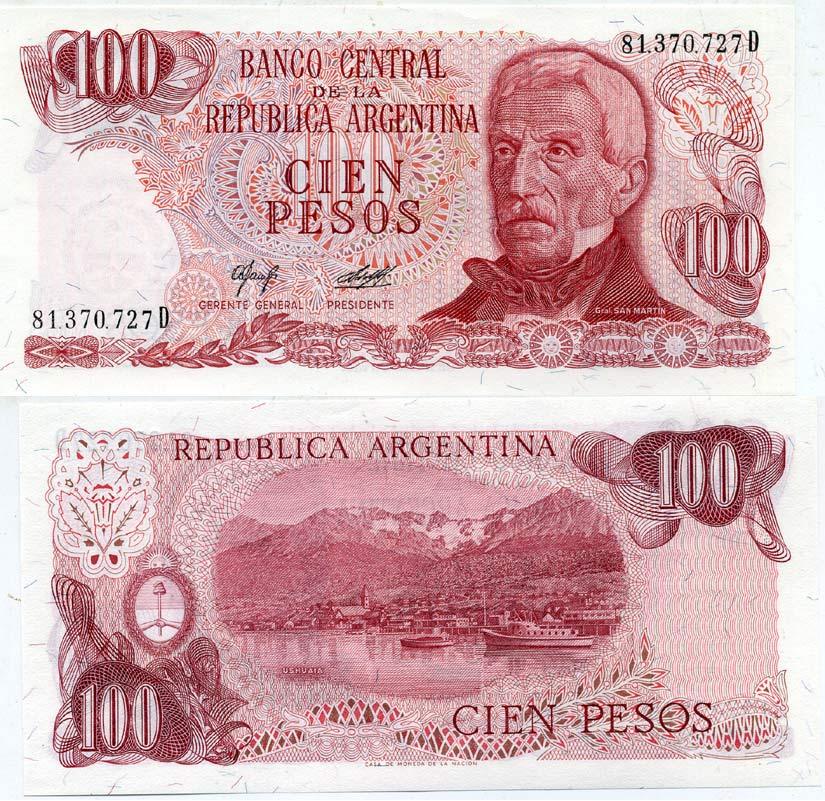 АРГЕНТИНА 100 ПЕСО 1978 СЕРИЯ D 81370, ГЕНЕРАЛ САН МАРТИН Pick 302b бумага UNC (ПРЕСС) 7485-27-2