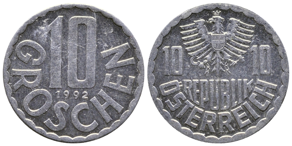 АВСТРИЯ 10 ГРОШЕЙ 1992 KM 2878 алюминий 53-613