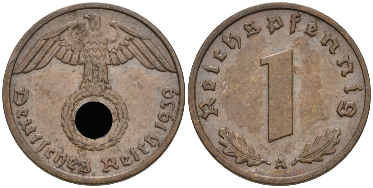 Германия 1 рейхспфенниг 1939 A KM 89, J 361 бронза 4392-333