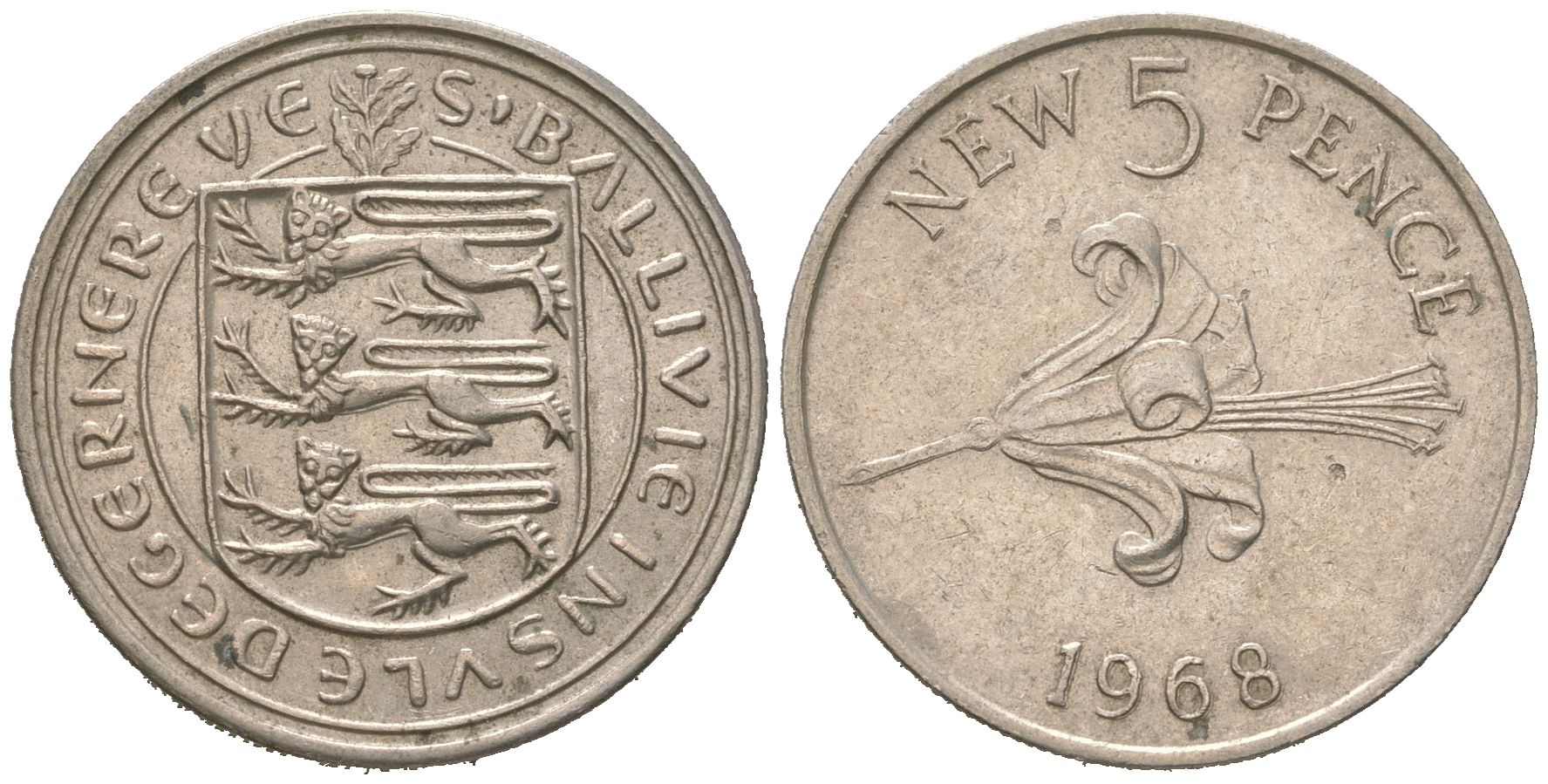 Гернси 5 новых пенсов 1968 KM 23 медно-никель 4619-223
