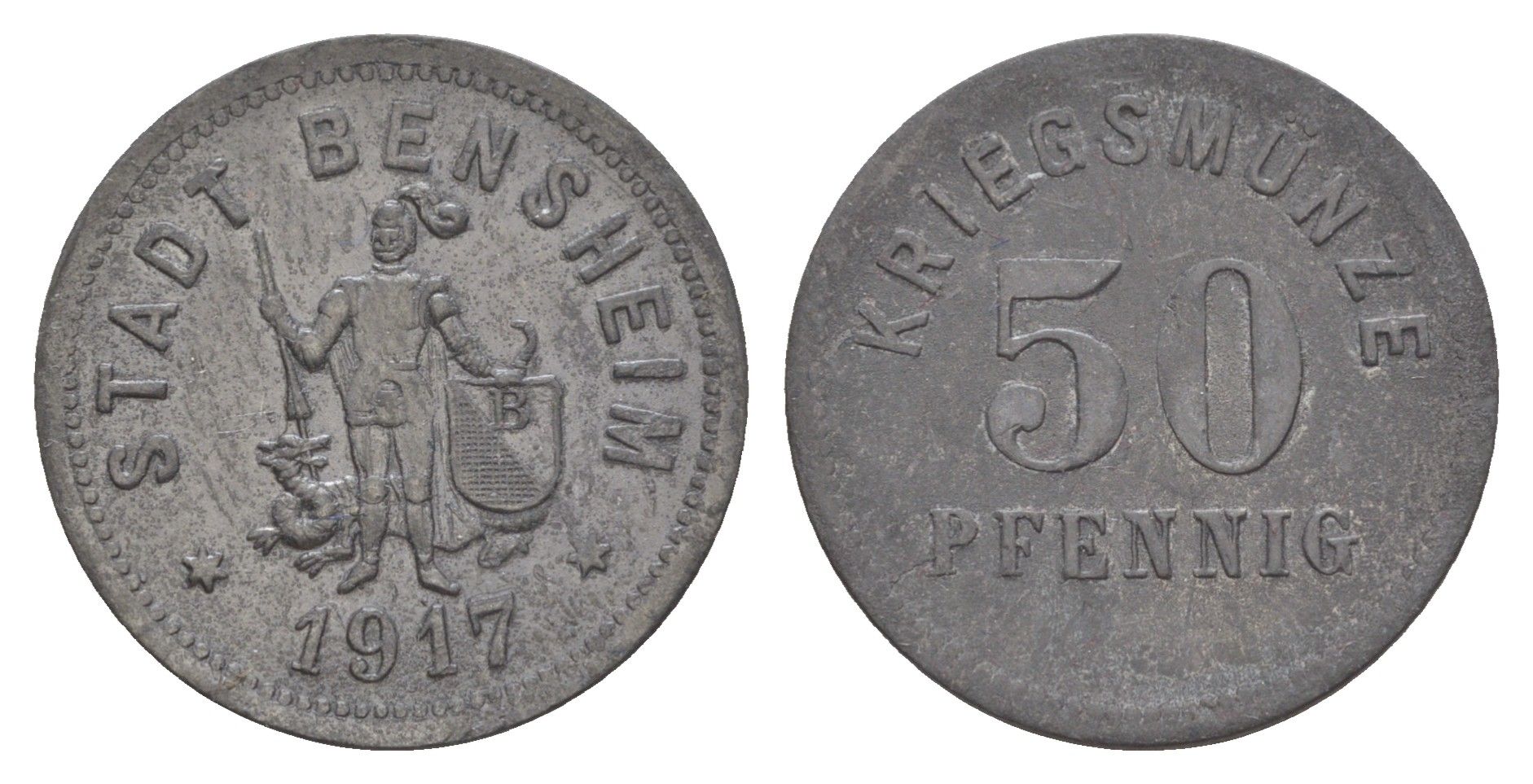 Бенсхайм 50 пфеннигов 1917 Funck 34.4, Men05 1739.5, Men18 2245.5 цинк 4638-116