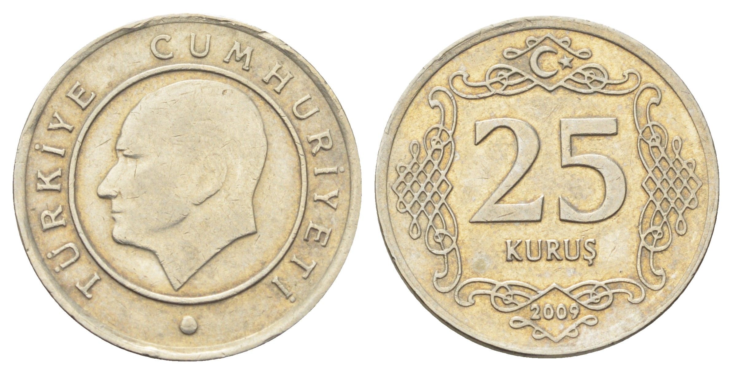 Турция 25 курушей 2009 Кемаль Ататюрк KM 1242 медно-никель 4697-1215