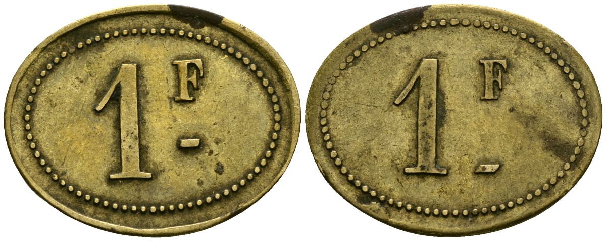 Франция 1 франк XIX-XX век ресторанный жетон латунь 4166-733