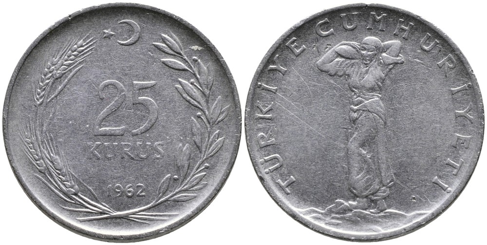 ТУРЦИЯ 25 КУРУШЕЙ 1962 KM 892.2 нержавеющая сталь 4541-544