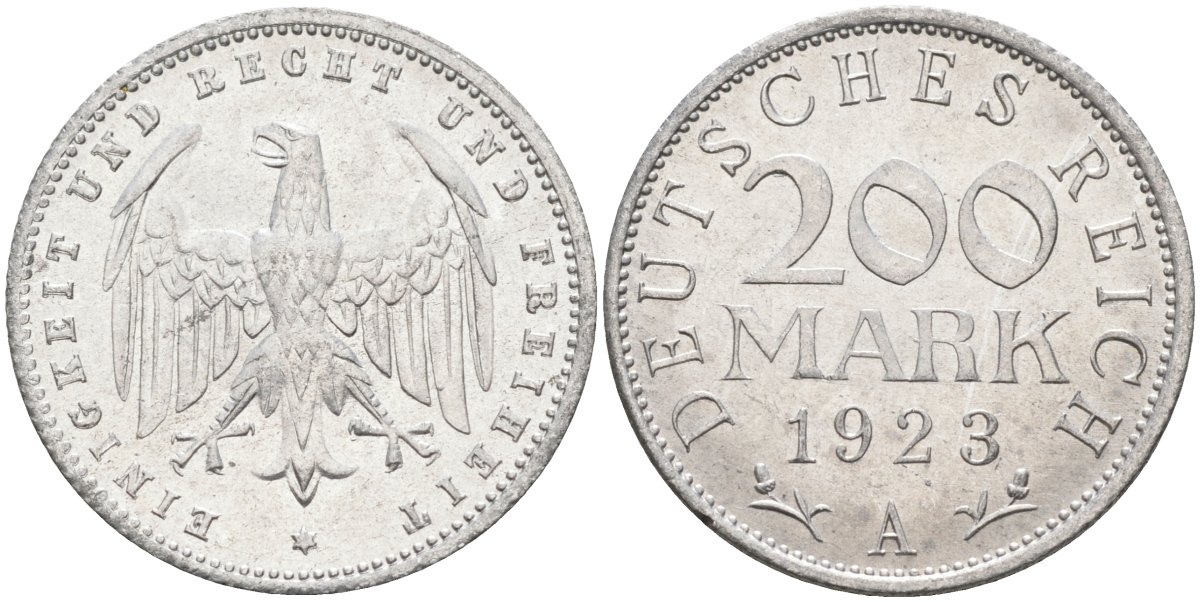 Германия 200 марок 1923 A KM 35, J. 304, Weege 22 алюминий UNC 4586-256