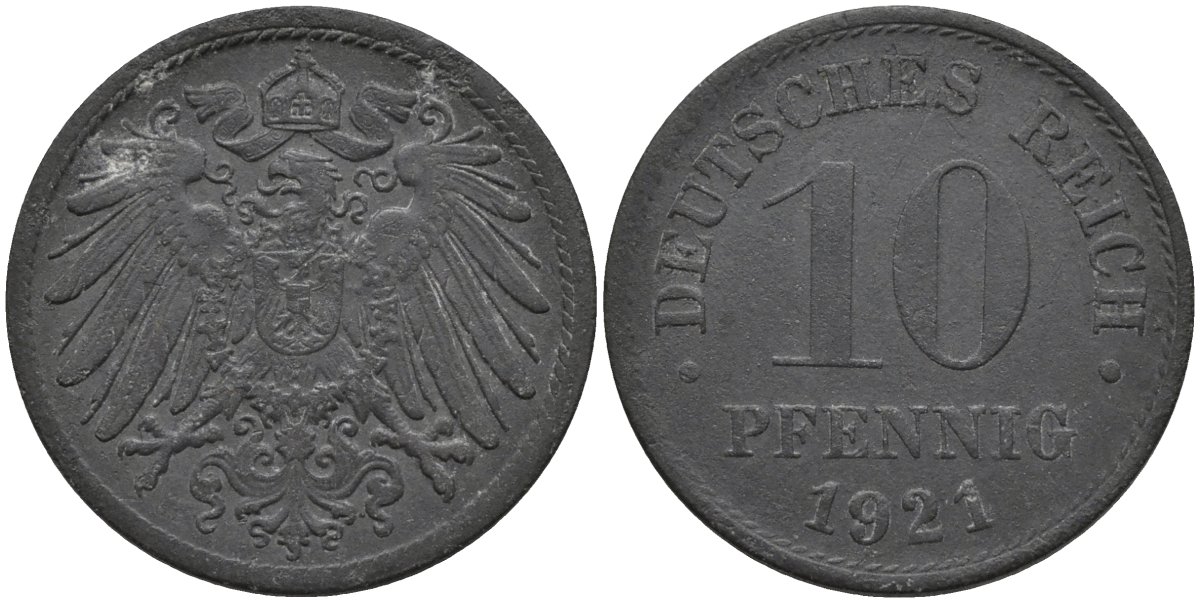 Германия 10 пфеннигов 1921 KM 26 цинк 4171-256