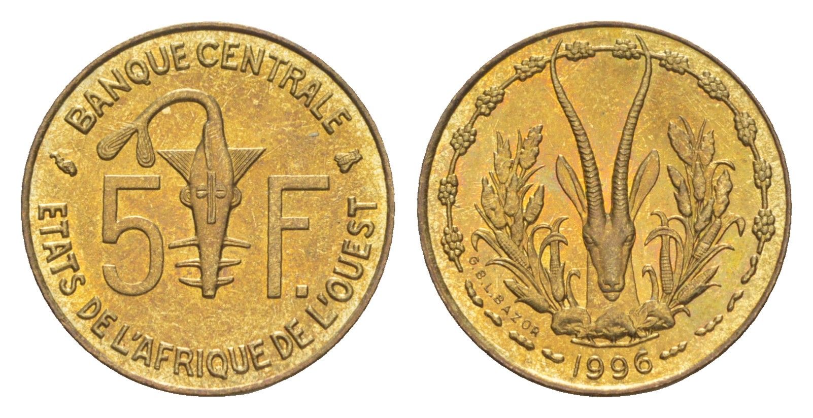 Западная Африка (BCEAO) 5 франков 1996 Центральный банк государств Западной Африки KM 2a медь алюминий никель aUNC 4643-748