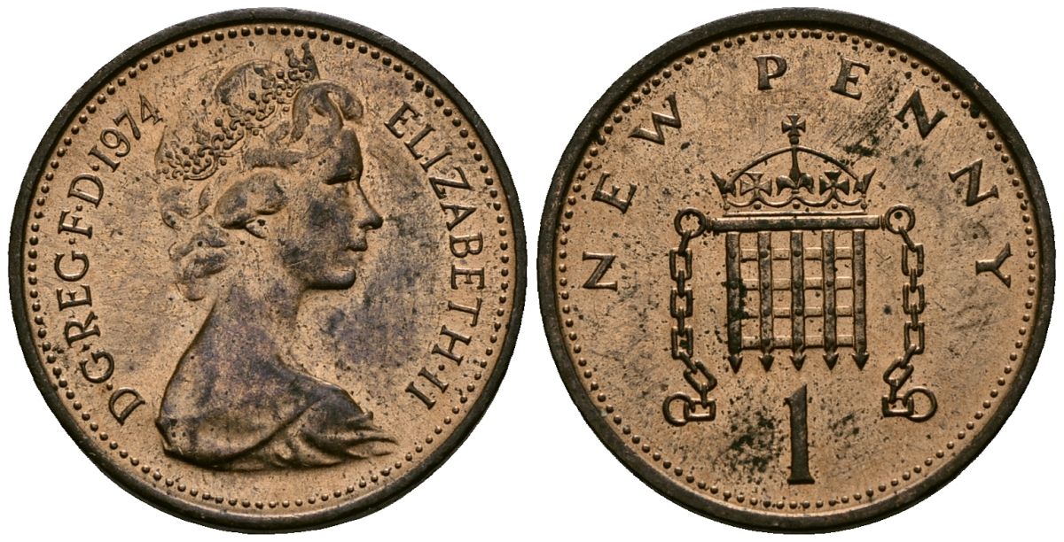 Великобритания 1 пенни 1974 Елизавета II (1952-2022) KM 915, Spink 4237 (B1) бронза 4539-223