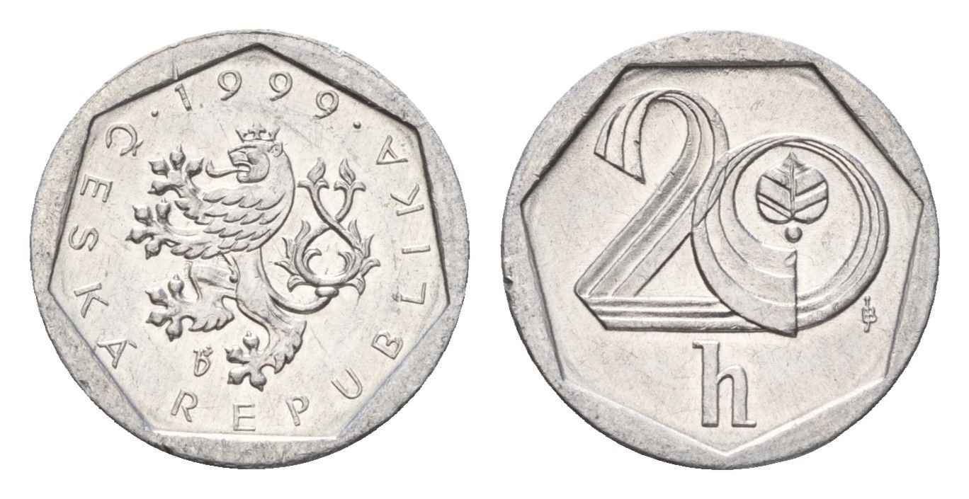 Чехия 20 геллеров 1999 KM 2.3 алюминий UNC 4674-661