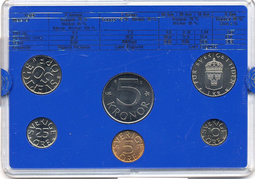 Швеция набор монетного двора из 6 монет 1983 в пластике, Карл XVI Густав (1973- ) KM MS27 UNC 5-4-2-68