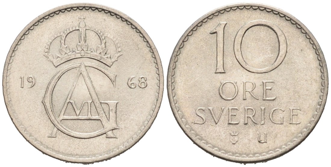 Швеция 10 эре 1968 Густав VI Адольф (1950-1973) KM 835 медно-никель 4564-746