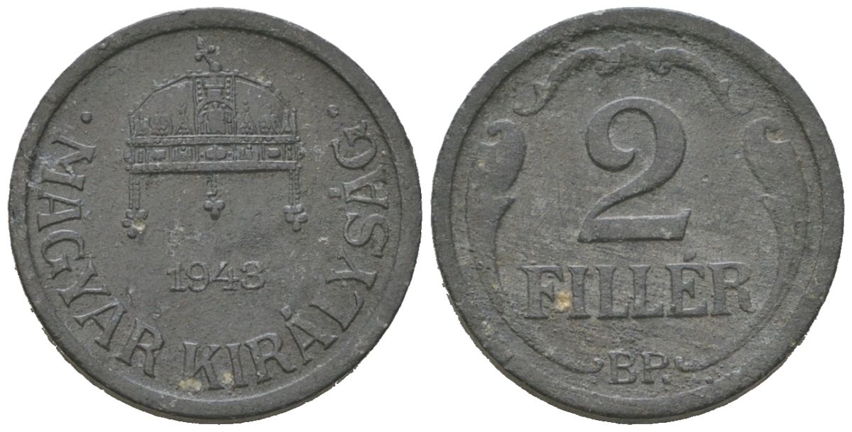 Венгрия 2 филлера 1943 BP KM 519 цинк 4615-449