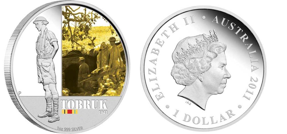 Австралия 1 доллар 2011 осада Тобрука, цветная эмаль KM NEW серебро PROOF 1074-1-12