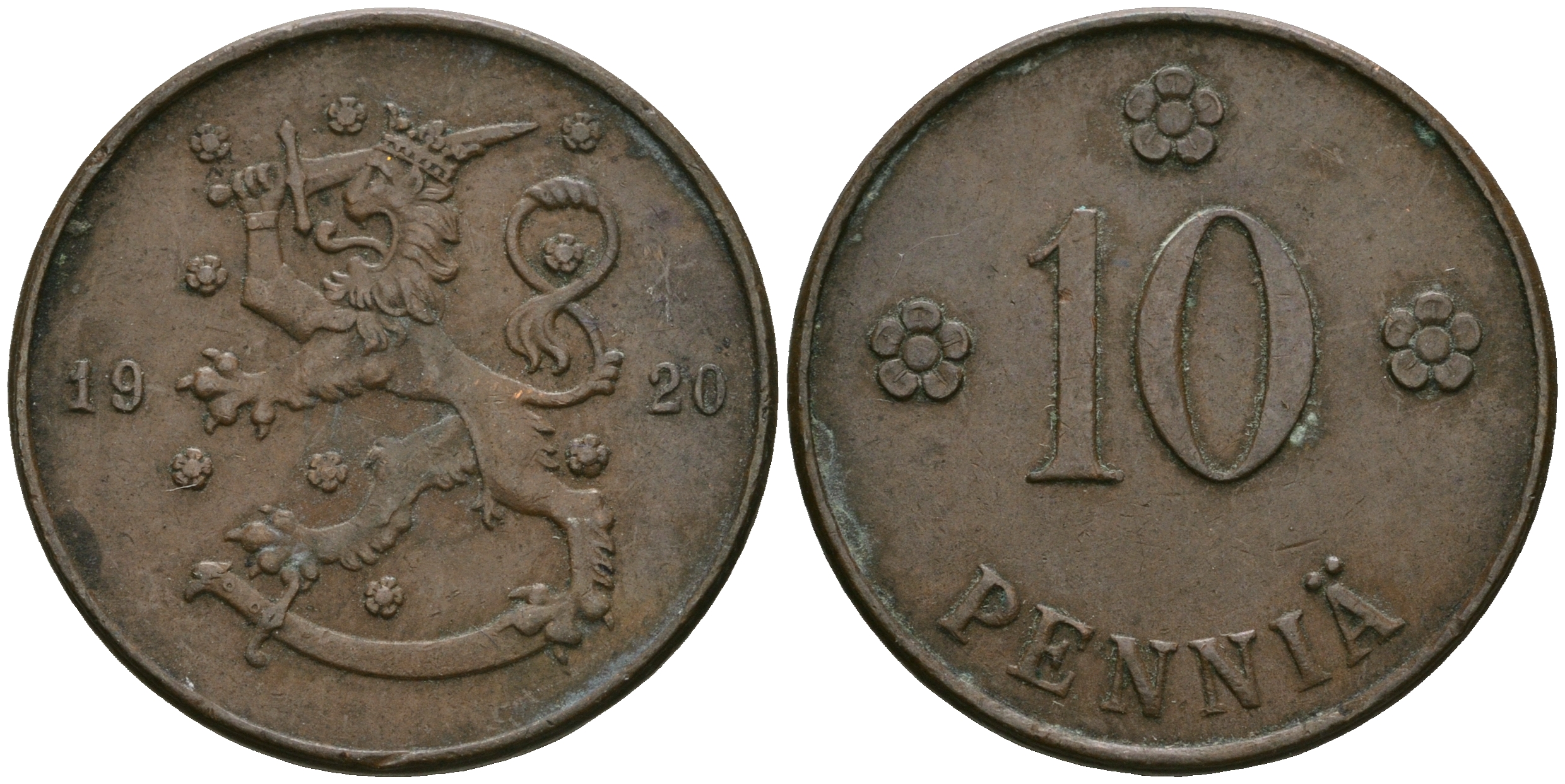Финляндия 10 пенни 1920 республика (1918-1962) KM 24 медь 08-1023