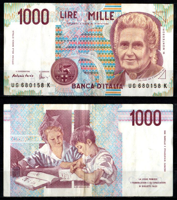 Италия 1000 лир 1990 Pick 114 c бумага 7205-1-3-2