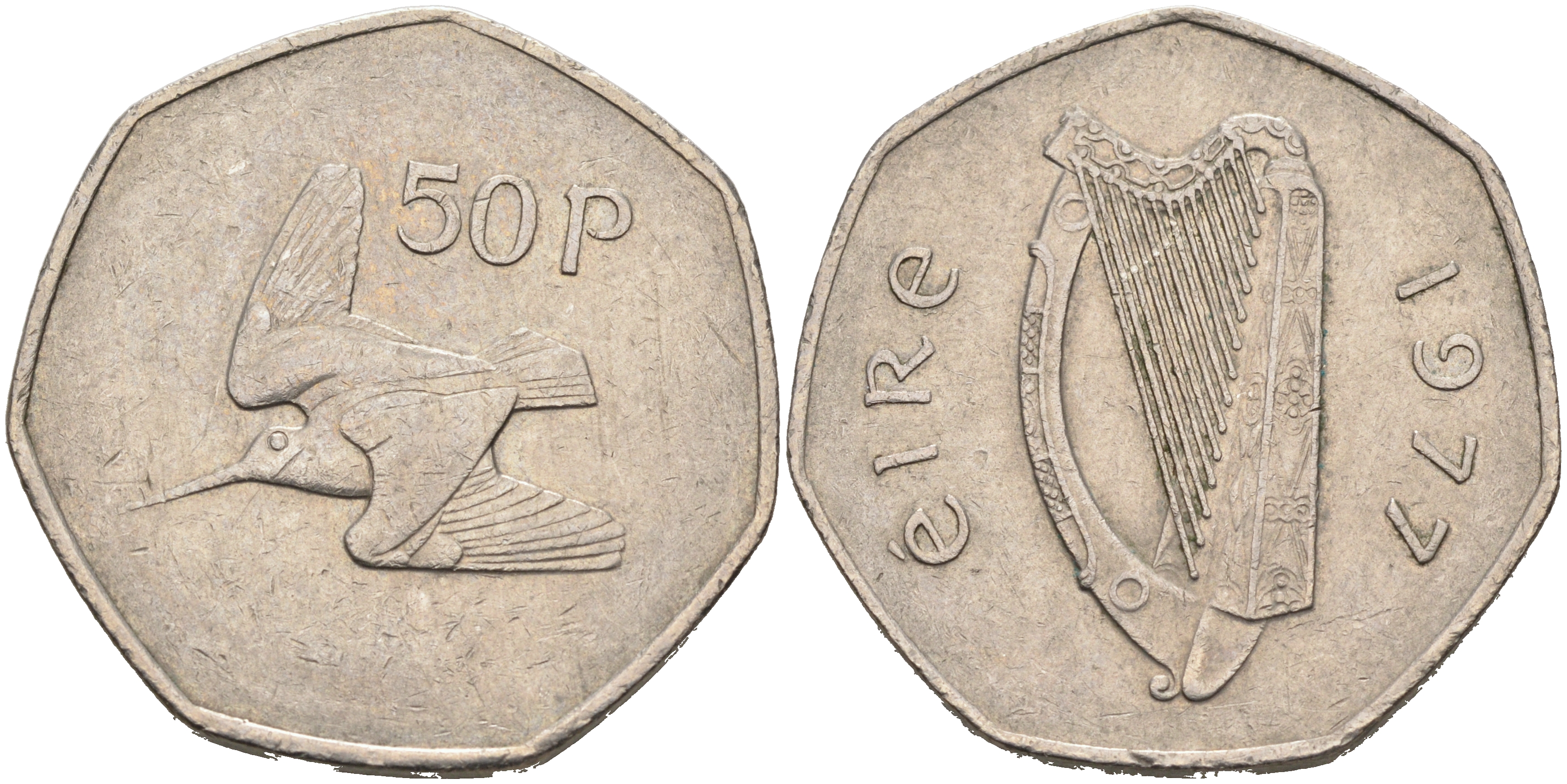 ИРЛАНДИЯ 50 ПЕНСОВ 1977 ВАЛЬДШНЕП KM 24 медно-никель 4590-516