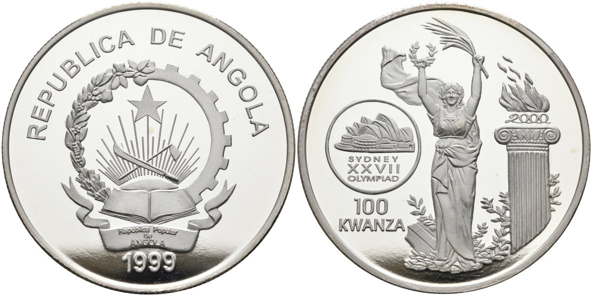 Ангола 100 кванза 1999 XXVII олимпийские игры в Сиднее KM 94 серебро PROOF 11-316-12