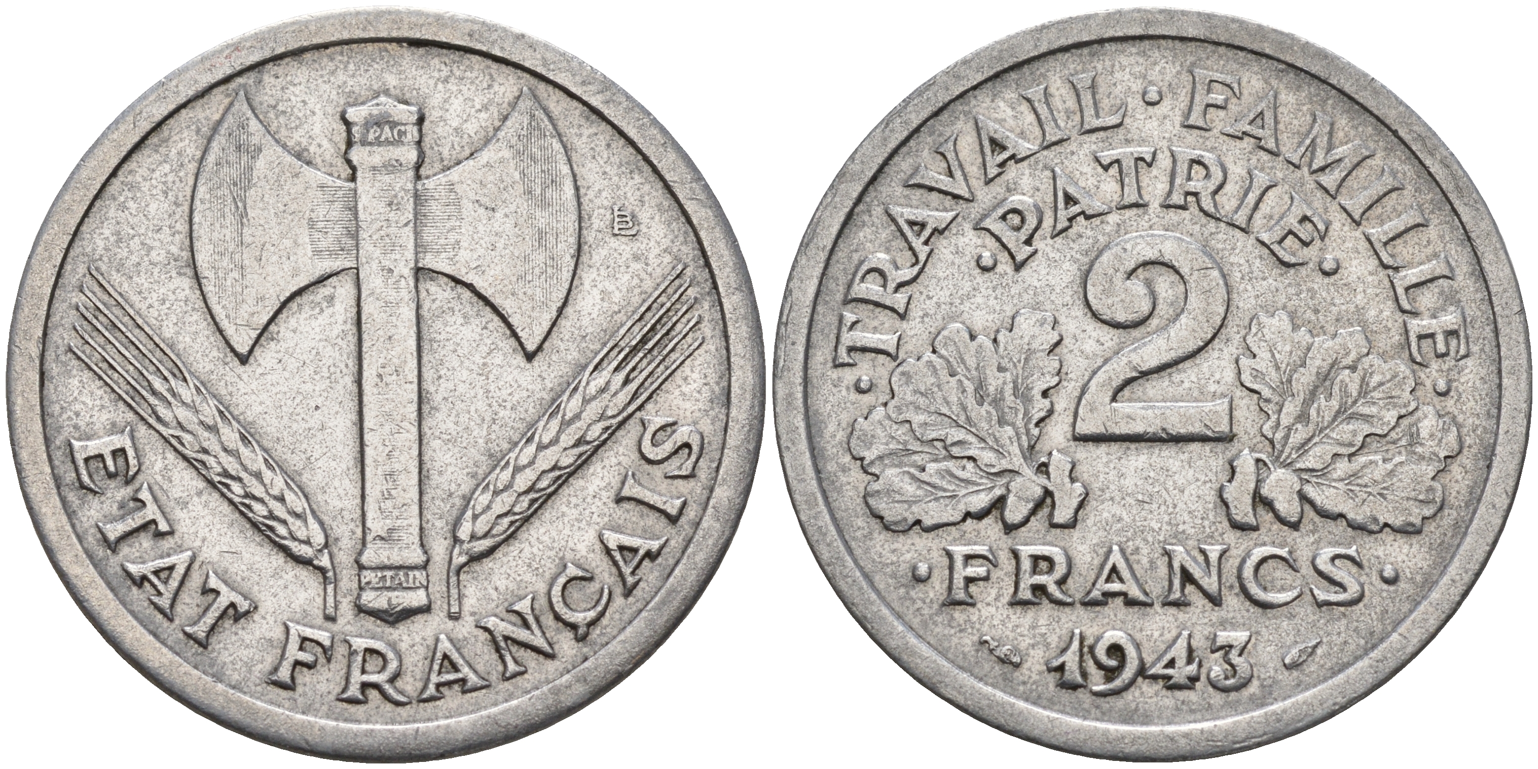 Франция 2 франка 1943 правительство Виши KM 904.1 алюминий    4153-447