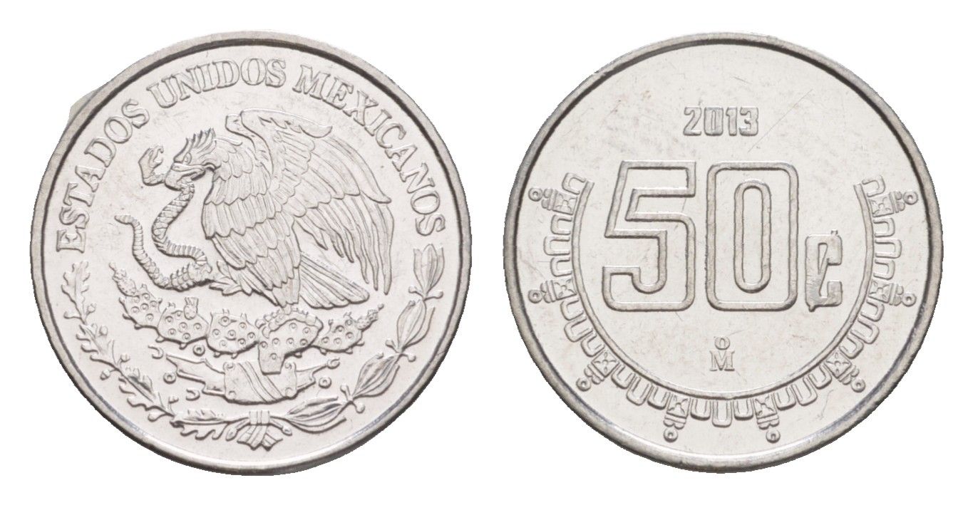 Мексика 50 сентаво 2013 Mo KM 936 нержавеющая сталь UNC 4636-516