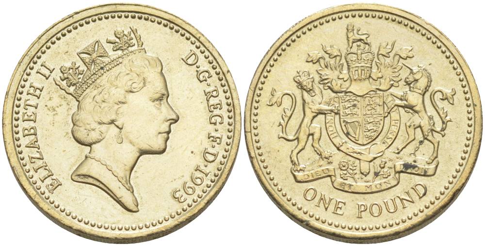 Великобритания 1 фунт 1993 Елизавета II (1952-2022) KM 964, Spink 4336 никель латунь 68-1154