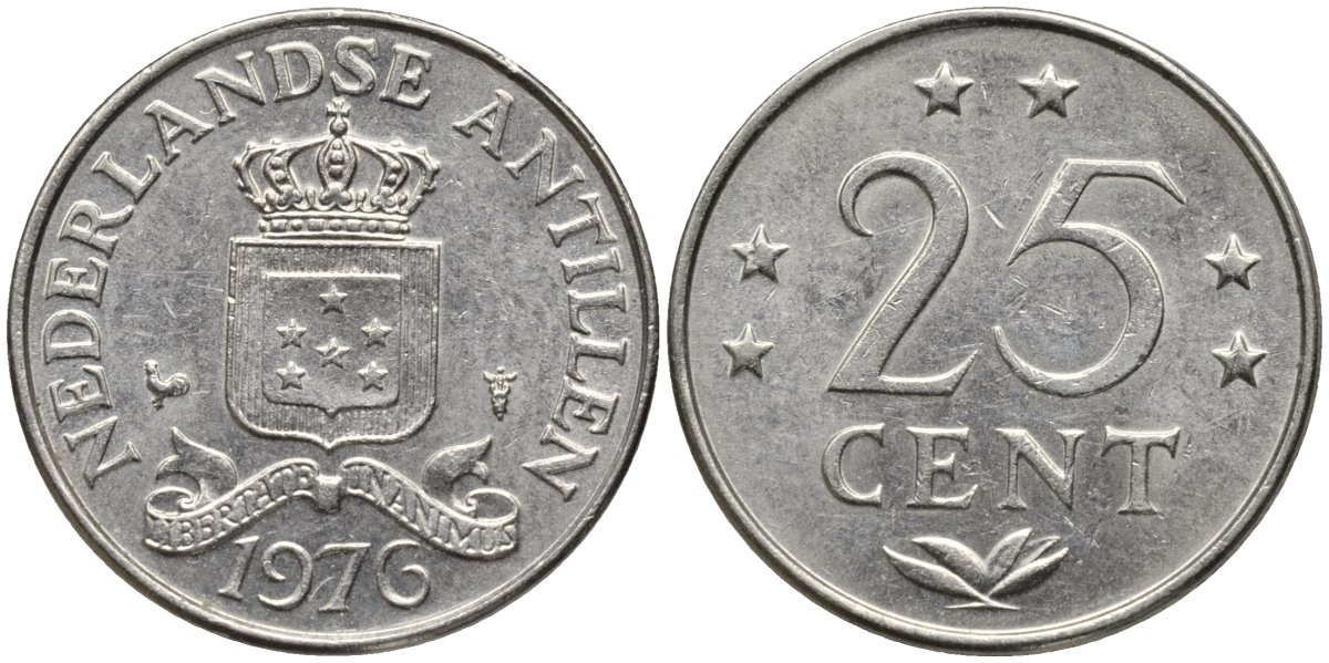 Нидерландские Антилы 25 центов 1976 Юлиана (1948-1980) KM 11 никель 4164-455