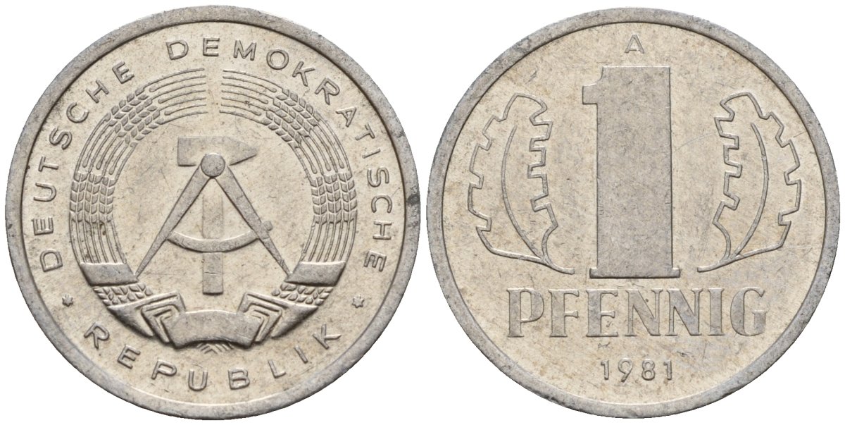 ГДР 1 пфенниг 1981 A KM 8.2 алюминий 188-148