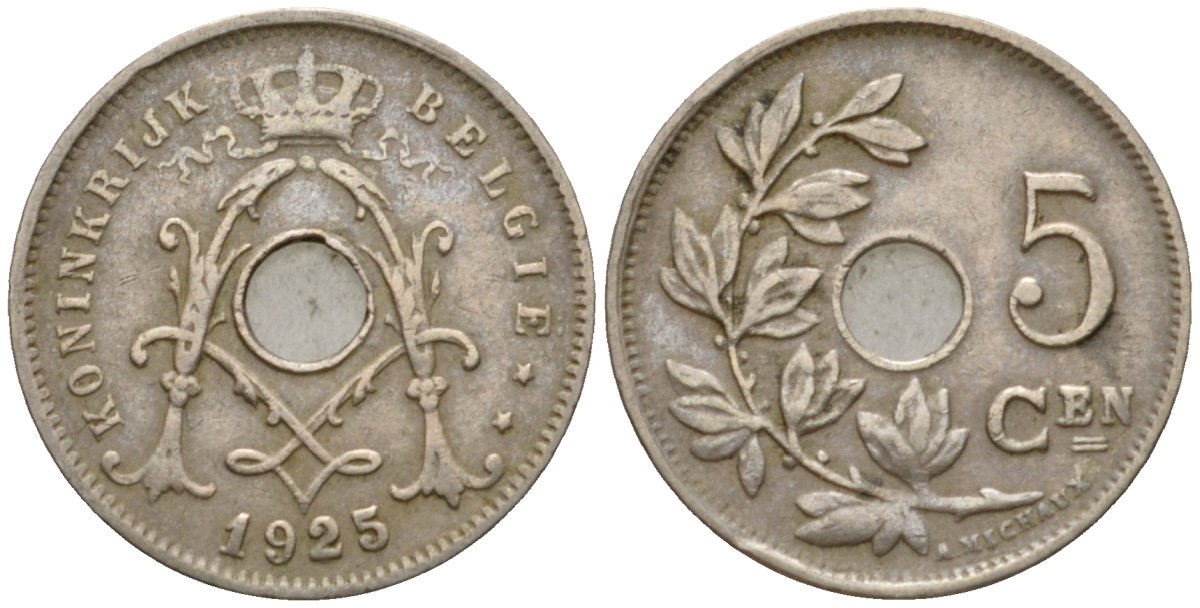 Бельгия 5 сантимов 1925 Belgique, Альберт I (1909-1934) KM 66 медно-никель 4551-643