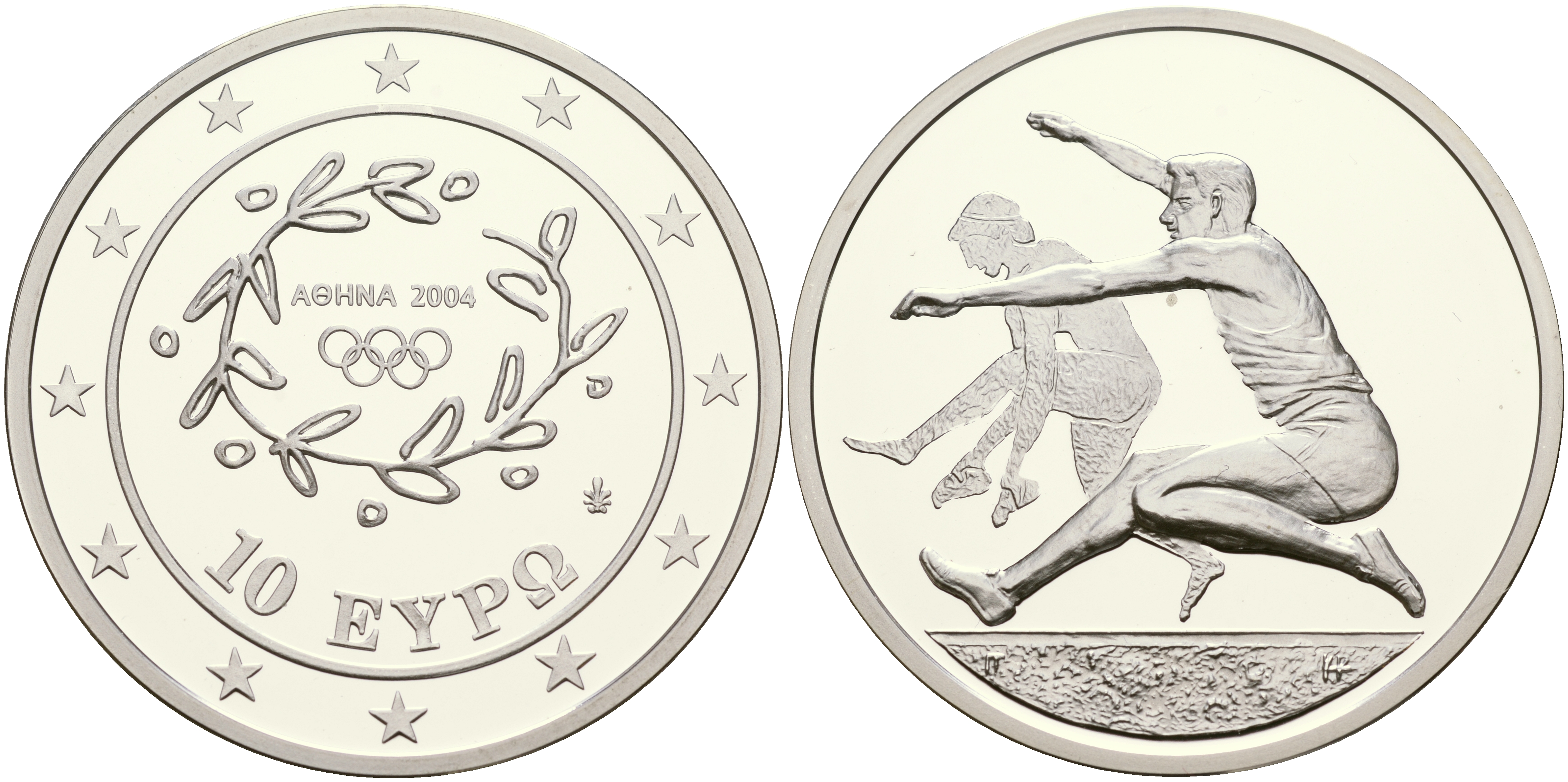 Греция 10 евро 2003 XXVIII летние Олимпийские игры 2004 года в Афинах, прыжки в длину KM 194 серебро PROOF 06-245-21