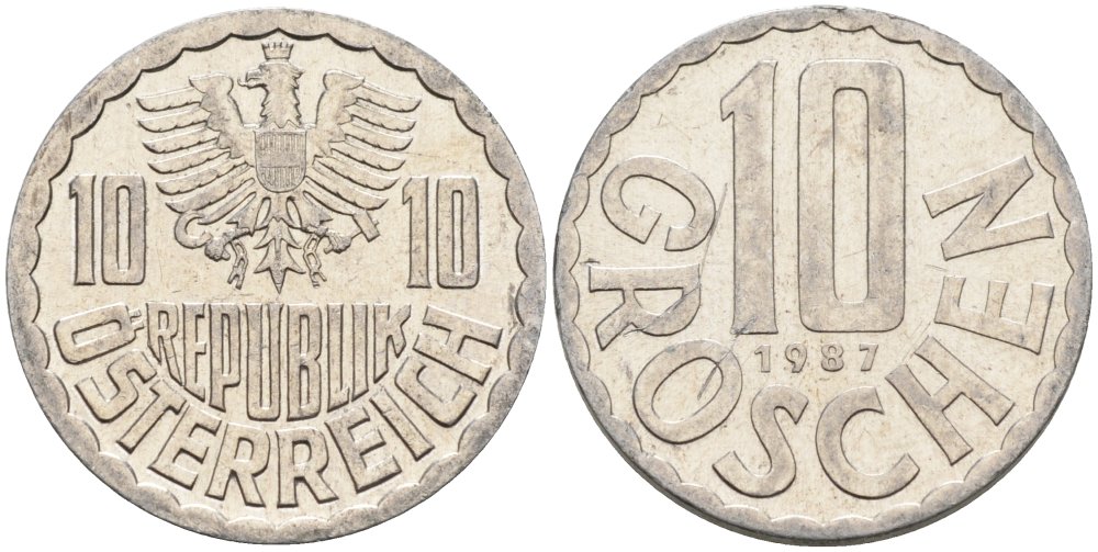 Австрия 10 грошей 1987 KM 2878 алюминий 4575-422