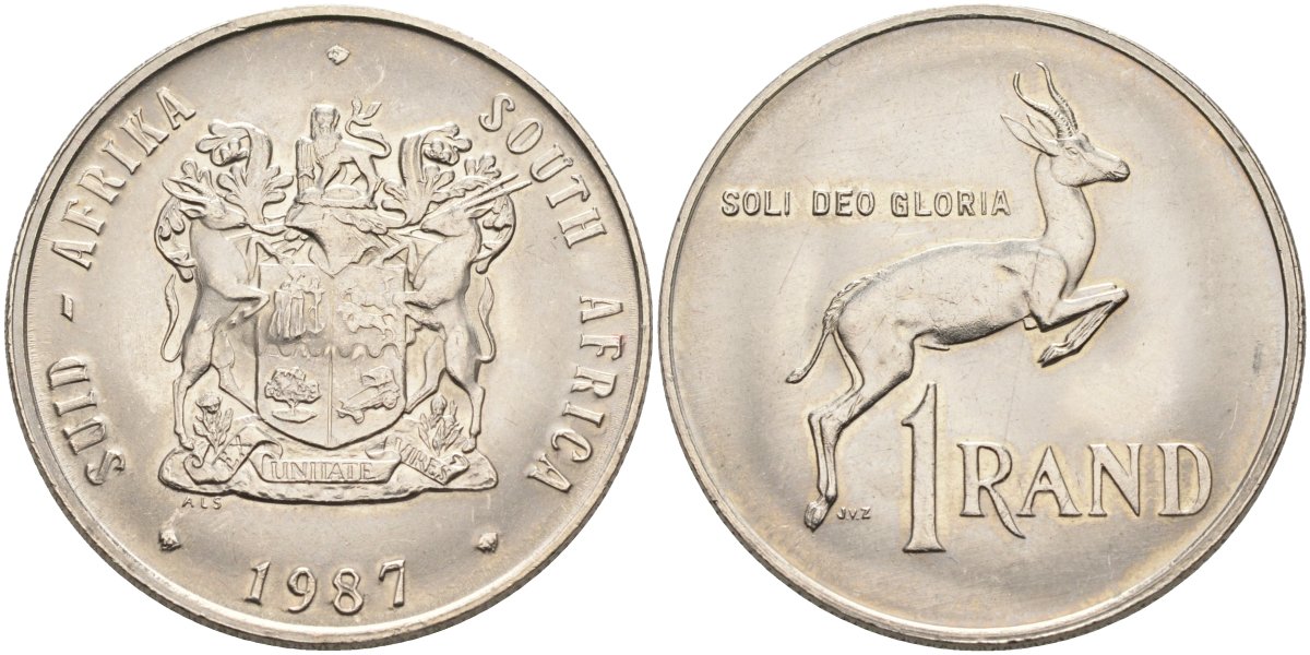 ЮАР 1 ранд 1987 KM 88в никель UNC 4574-1136