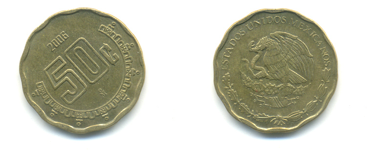 Мексика 50 сентаво 2006 KM 549 алюминиевая бронза 176-1223