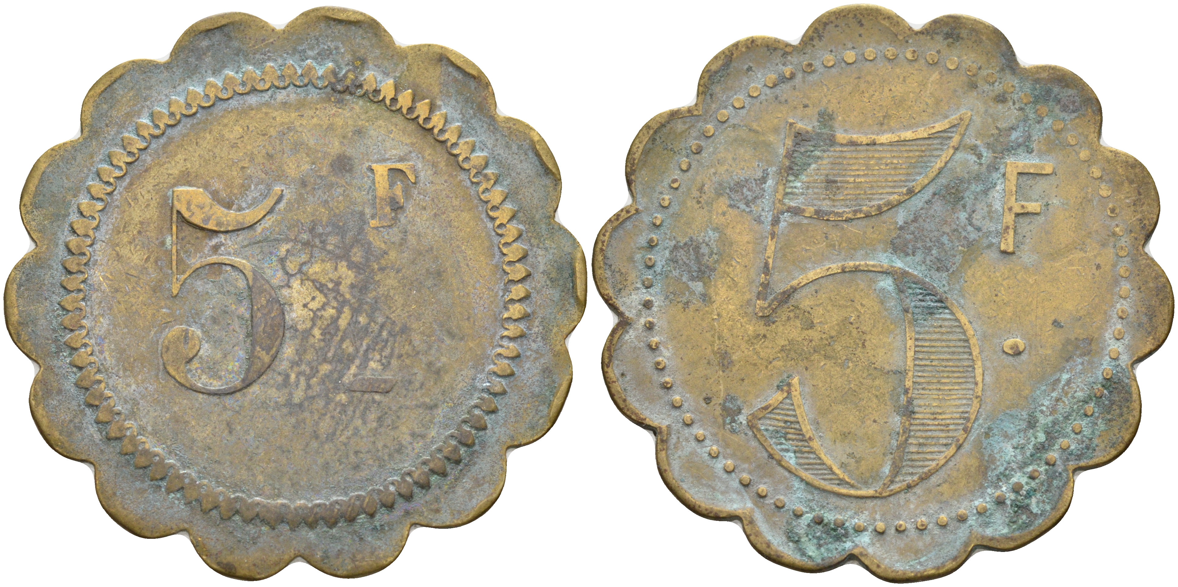 ФРАНЦИЯ 5 ФРАНКОВ НАЧАЛО XX ВЕКА d около 35 мм, вес около 7,4 гр платежный жетон латунь 63-1212