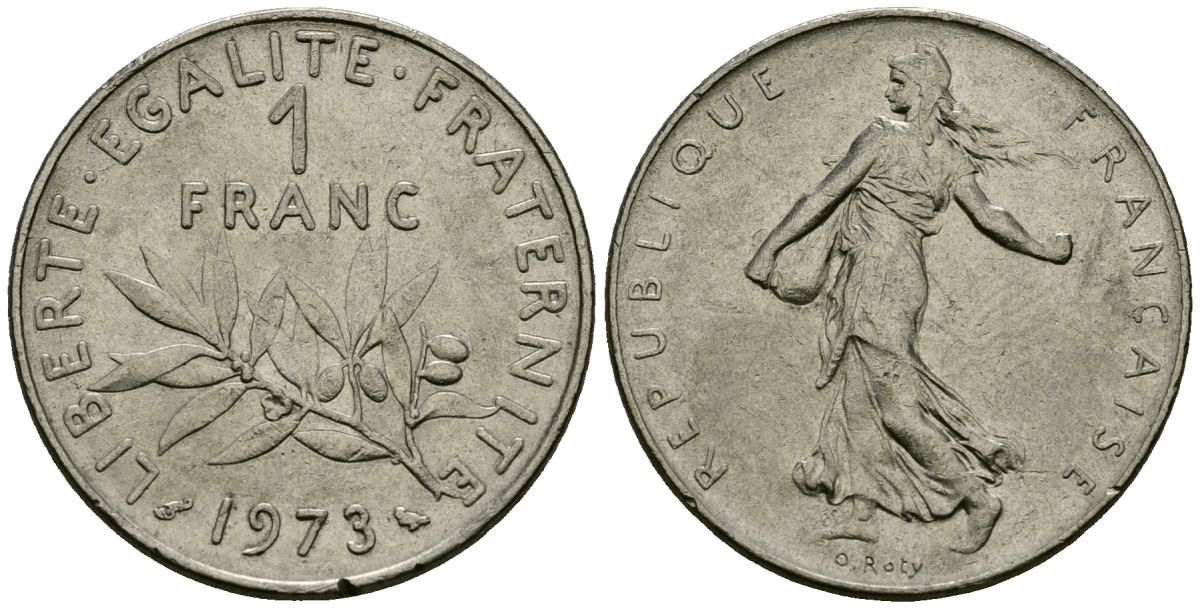 Франция 1 франк 1973 сеятель KM 925.1, Le Franc 226.4 никель 4138-257