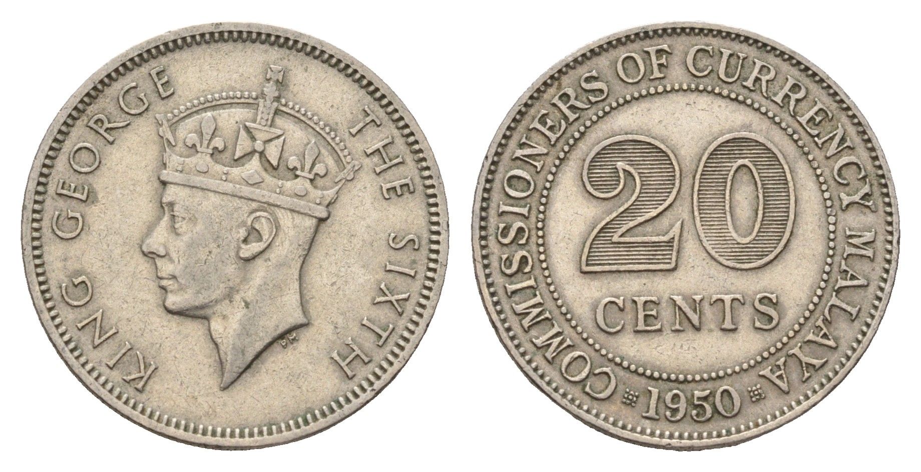 Малайя 20 центов 1950 Георг VI (1936-1952) KM 9 медно-никель 4579-433