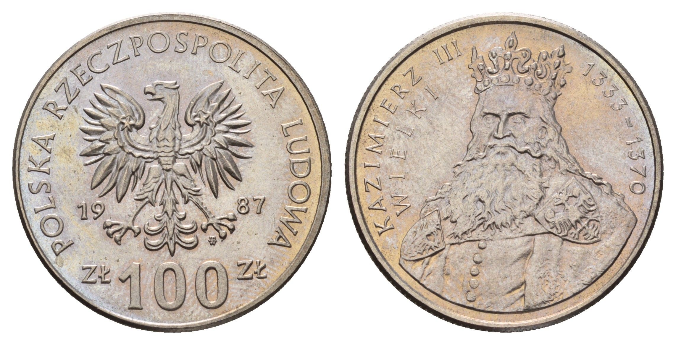 Польша 100 злотых 1987 MW, серия Польские короли, король Казимир III Великий (1333-1370) Y 167 медно-никель UNC 4653-743